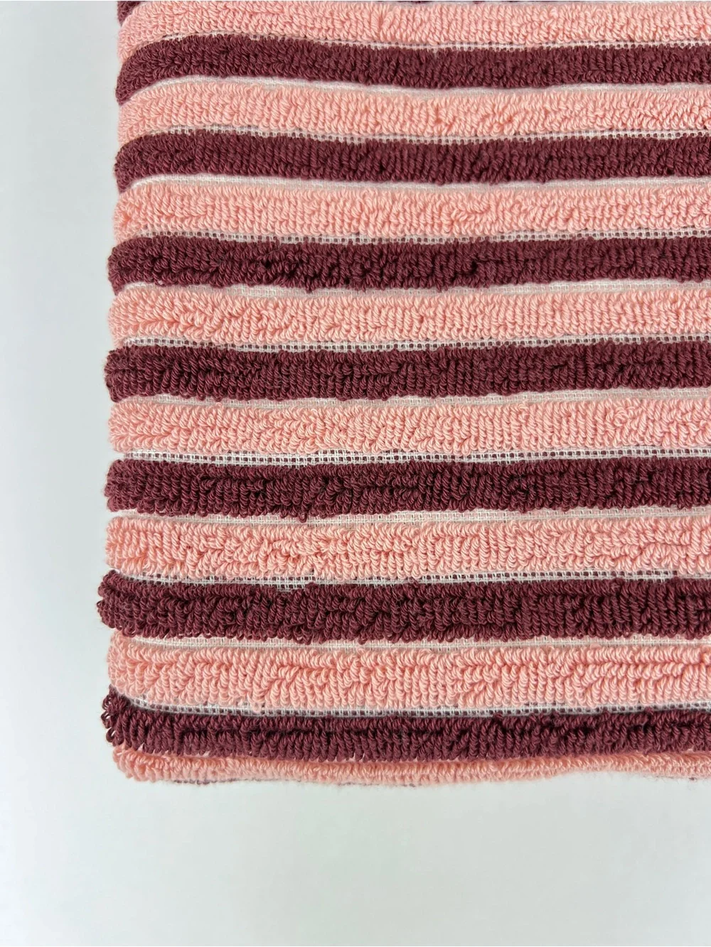 Rachel Zoe Bath Towel Set Pink Burgundy Cream Stripe & Fringe Cotton 8 Pc NEW